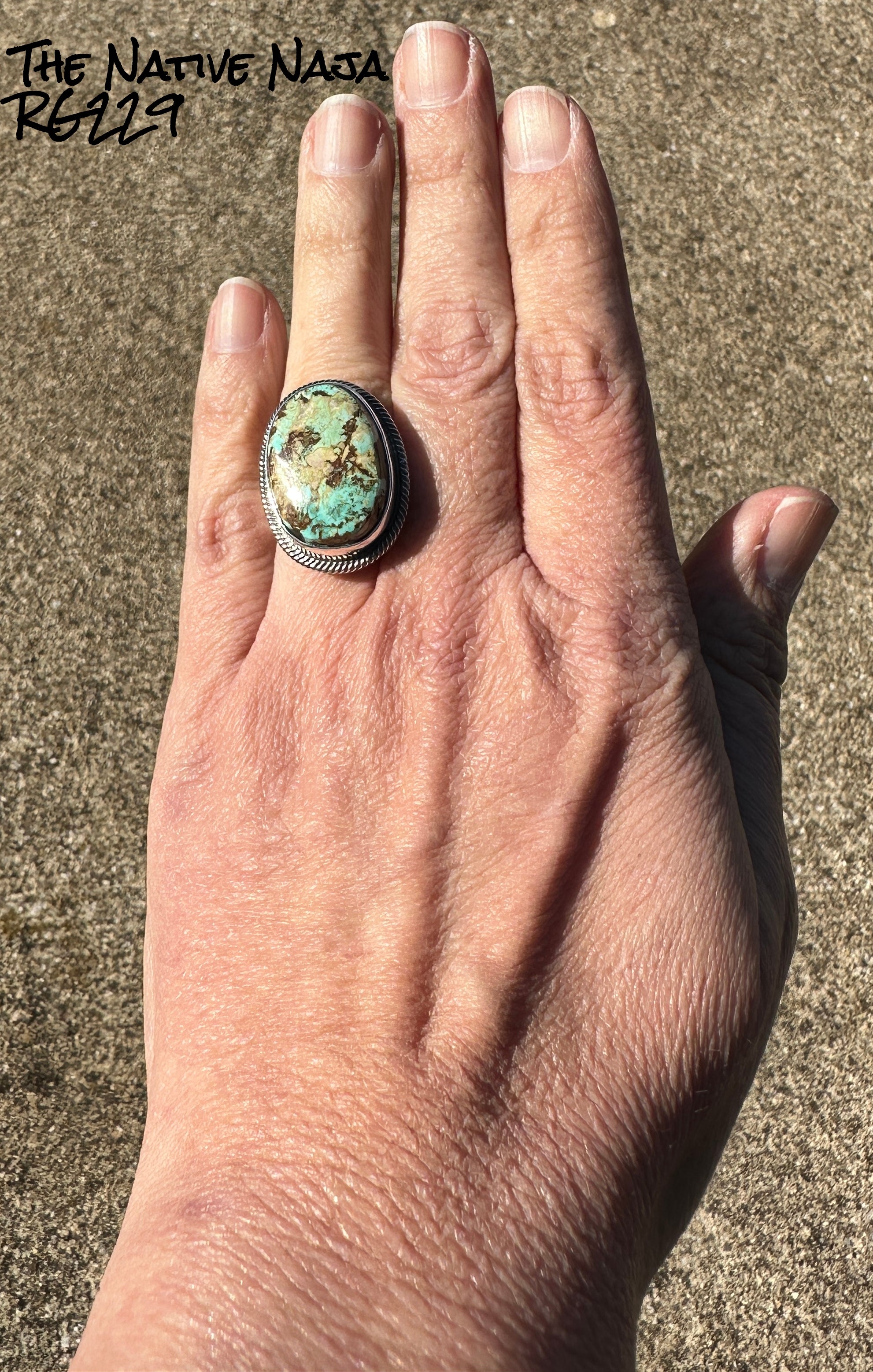 Stunning Navajo Jesse Martinez Royston Turquoise & Sterling Silver Adjustable Ring RG229