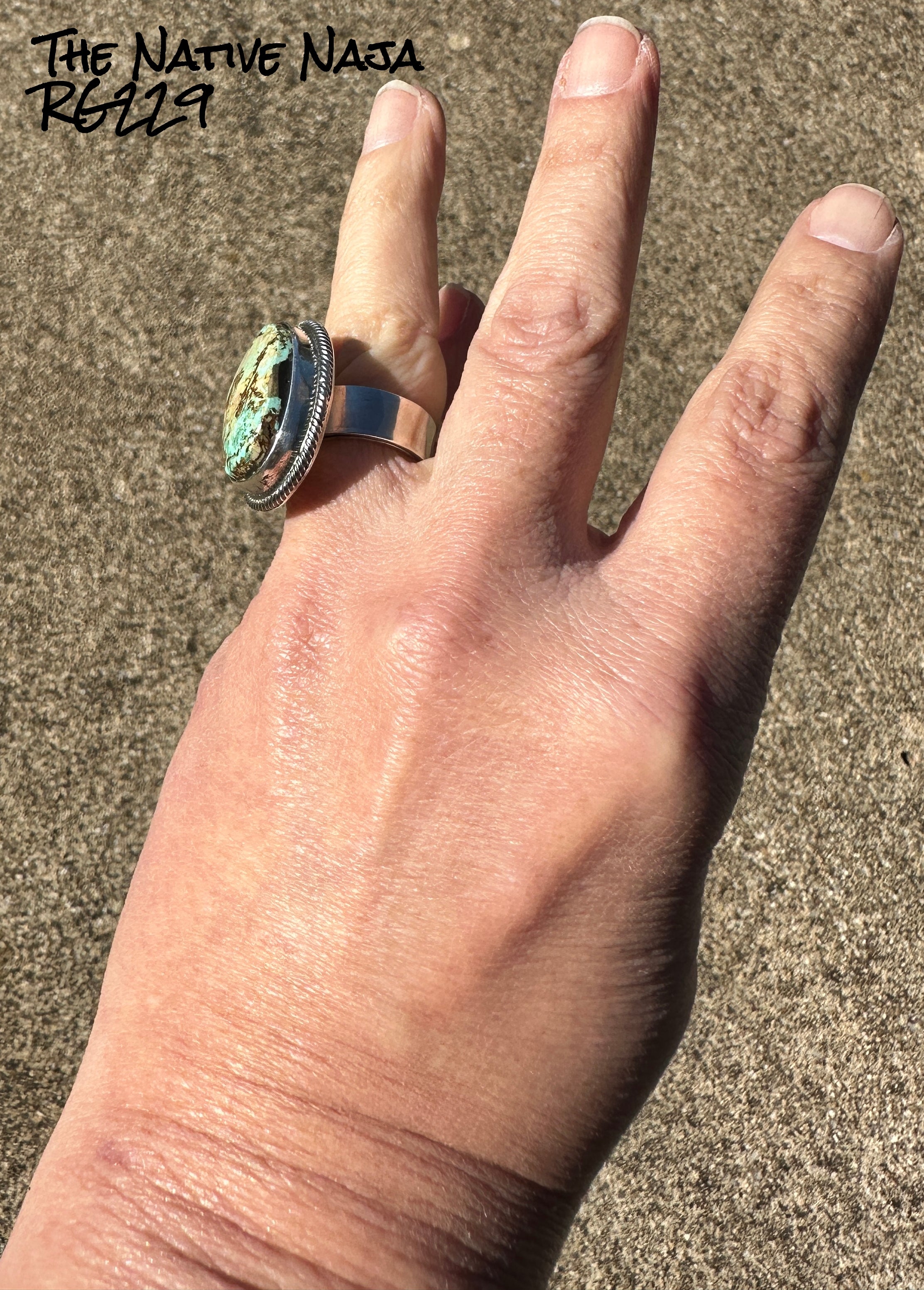 Stunning Navajo Jesse Martinez Royston Turquoise & Sterling Silver Adjustable Ring RG229