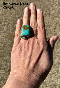 Stunning Navajo Leon Martinez Royston Turquoise & Sterling Silver Adjustable Ring RG235