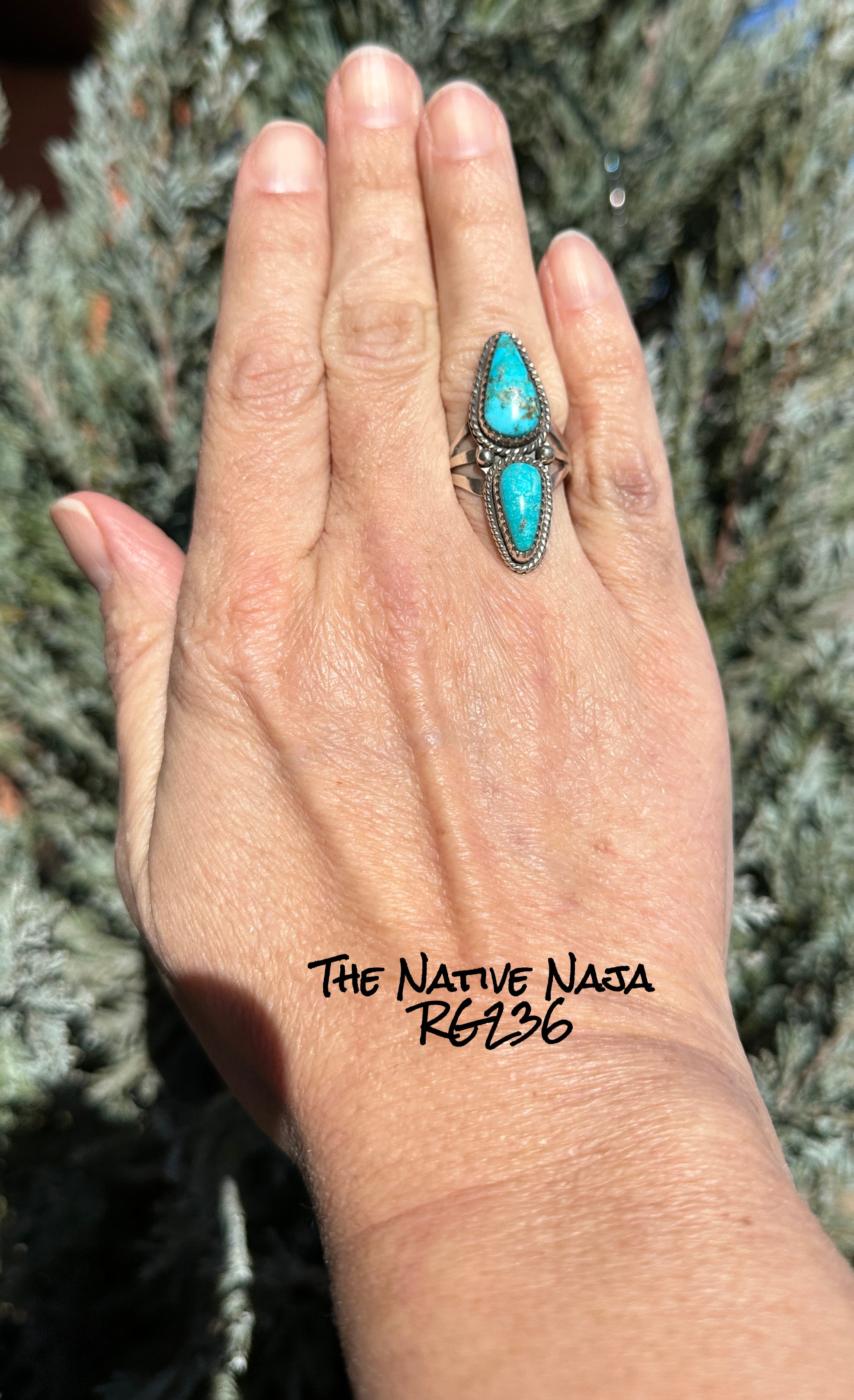 Navajo L. Ganado Sterling Silver & Royston Turquoise Ring SZ 7 3/4" RG236