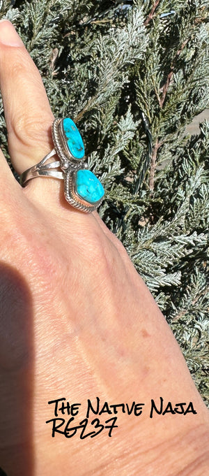 Navajo L. Ganado Sterling Silver & Royston Turquoise Ring SZ 7 3/4" RG237