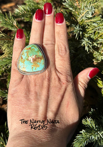 Large Navajo Benny Benaliy Sterling Silver & Royston Turquoise Ring SZ 9 1/4 RG245