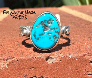 Navajo Margie Chee Sterling Silver & Kingman Turquoise Nugget Ring SZ 7 3/4 RG252