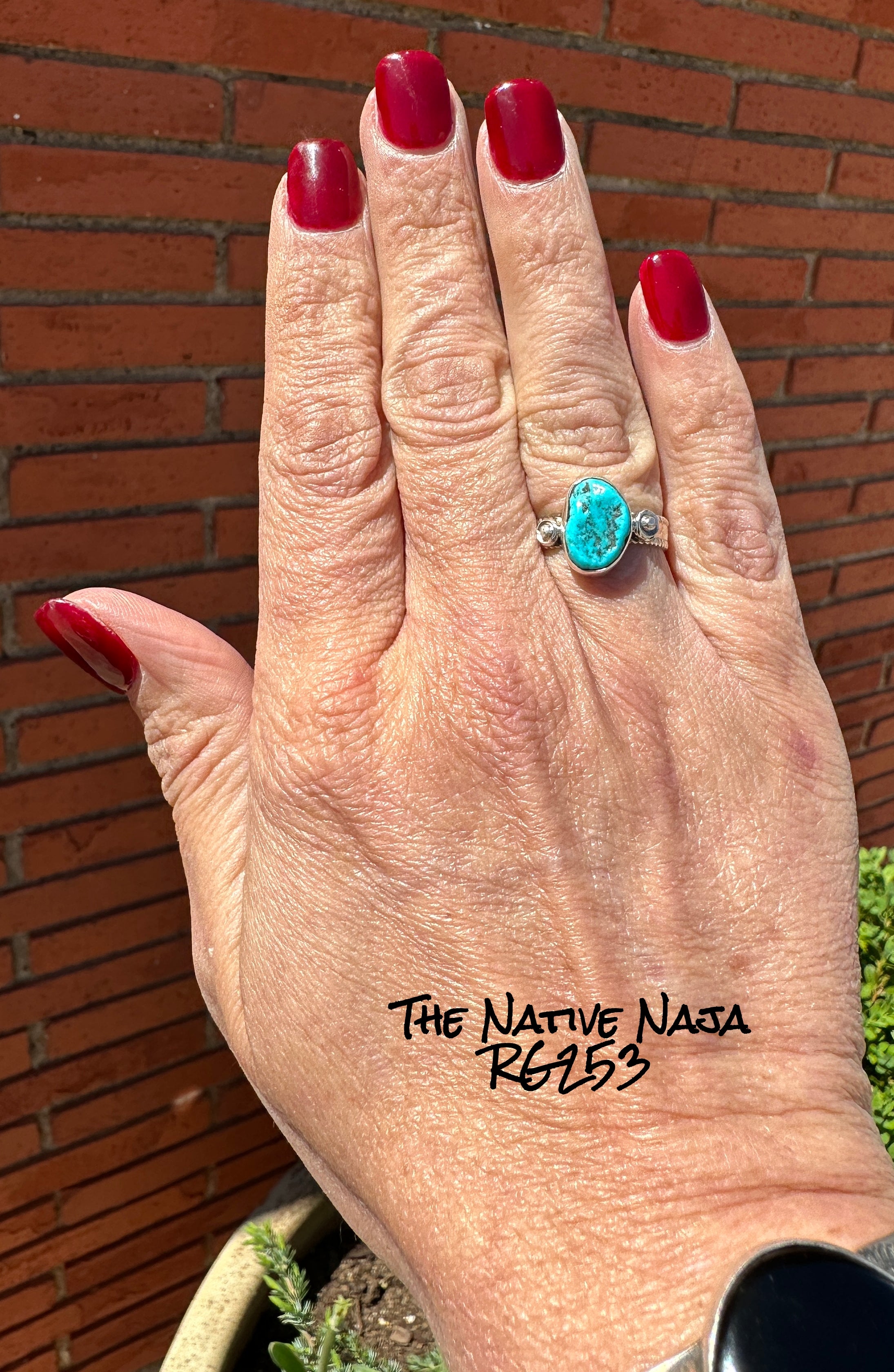 Navajo Margie Chee Sterling Silver & Kingman Turquoise Nugget Ring SZ 7 1/4 RG253