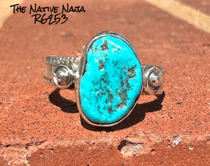 Navajo Margie Chee Sterling Silver & Kingman Turquoise Cluster Ring SZ 7 1/4 RG253