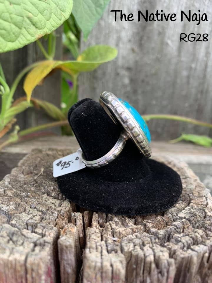 Navajo Sterling Silver & Kingman Turquoise Ring Size 6 1/2 RG28