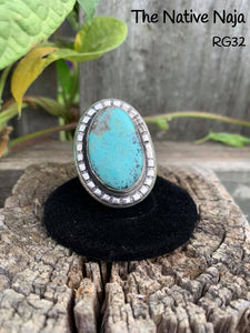 Navajo Sterling Silver & Kingman Turquoise Ring Size 6 1/2 RG32