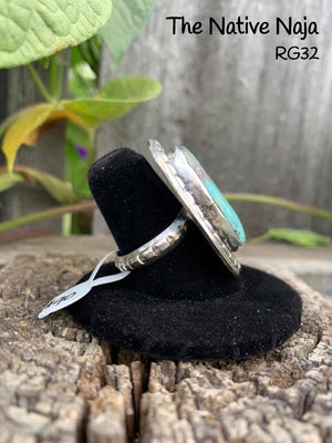 Navajo Sterling Silver & Kingman Turquoise Ring Size 6 1/2 RG32