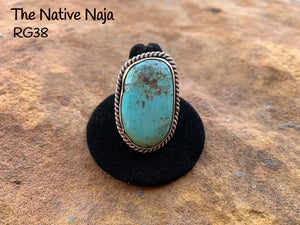 Genuine Navajo Chimney Butte Sterling Silver & Kingman Turquoise Ring SZ 7 1/2 RG38