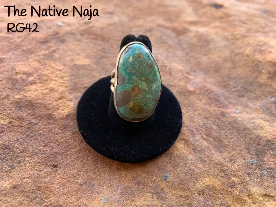 Navajo Chimney Butte Sterling Silver & Green Kingman Turquoise Ring Size 7 1/2 RG42