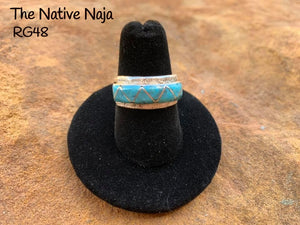 Navajo Sterling Silver & Kingman Turquoise Inlay Band Ring Size 7 RG48