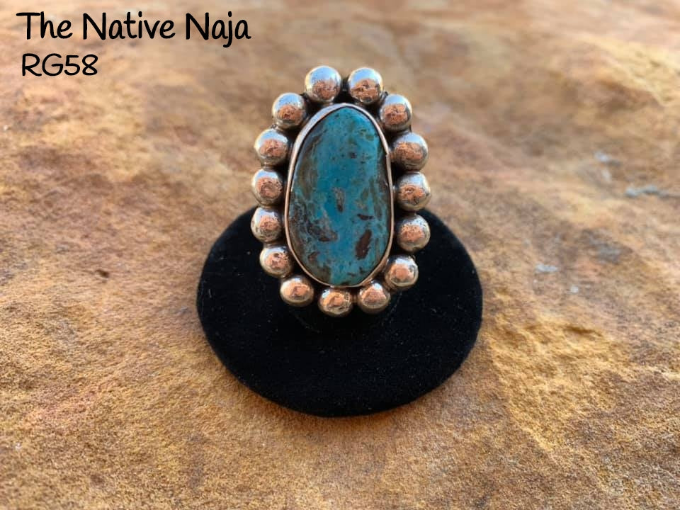 Navajo Sterling Silver & Kingman Turquoise Ring Size 6 1/2 RG58