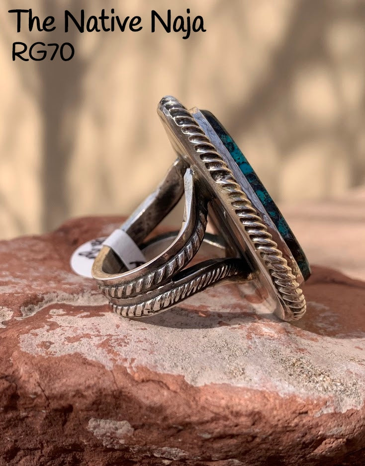 Navajo Chimney Butte Genuine Sterling Silver & Kingman Turquoise Ring SZ 8 1/4 RG70