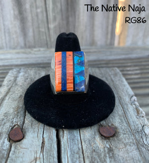 Unisex Mens Navajo Chimney Butte Sterling Silver & Multi Stone Inlay Ring SZ 10 1/4 RG86