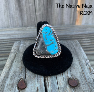 Mens Navajo Genuine Kingman Turquoise & Sterling Silver Ring Size 9 3/4 RG89