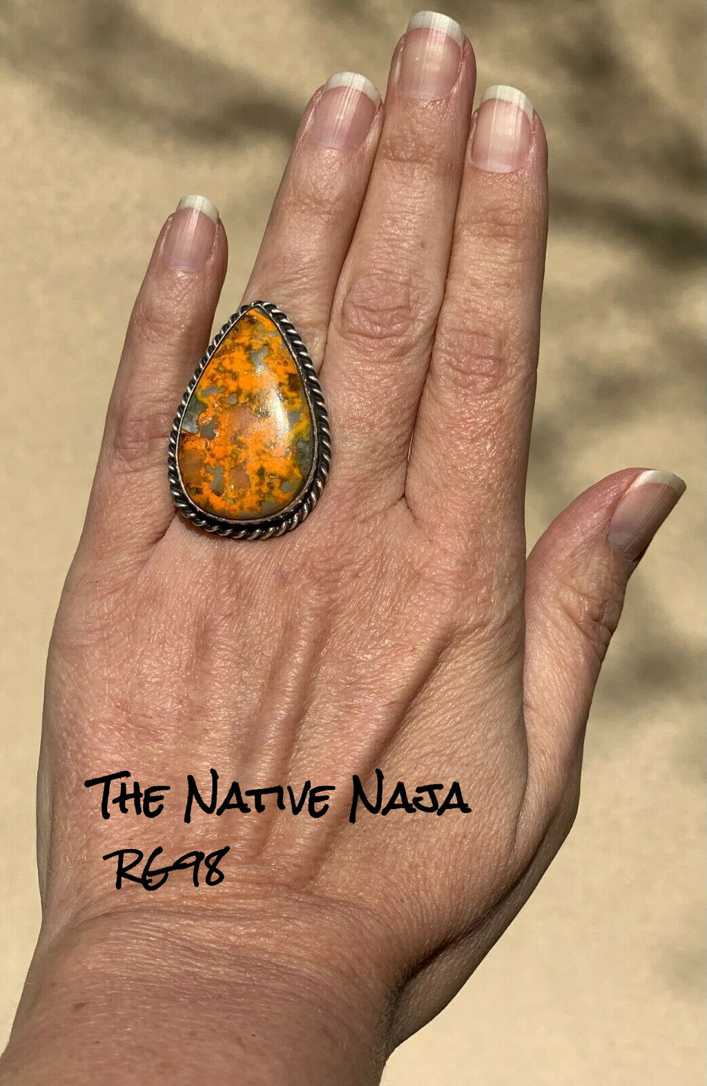 Navajo Chimney Butte Sterling Silver &  Bumblebee Jasper Teardrop Ring SZ 6 1/4 RG98