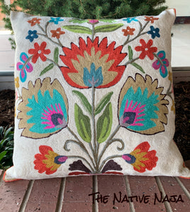 Southwestern Floral Kashmiri 18"X18" Wool Designer Art Pillow Cover WPC3