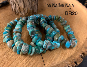 Single Assorted Navajo Green & Blue Kingman Turquoise Stretchy Bracelets BR20